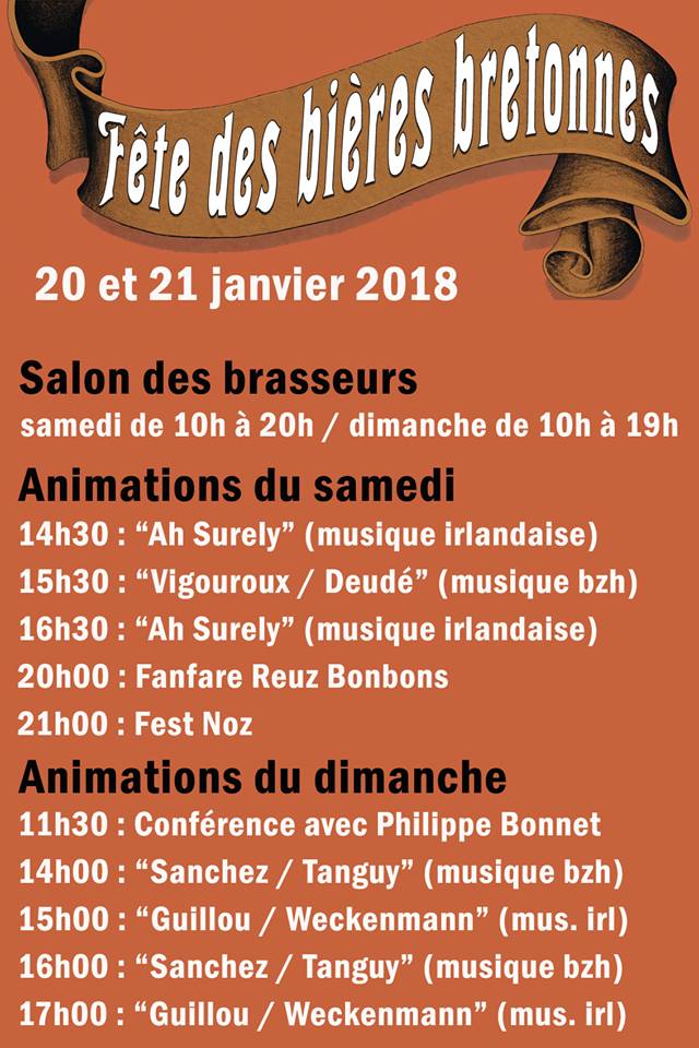 Programme Fête des bières bretonnes de Landrévarzec Janvier 2018
